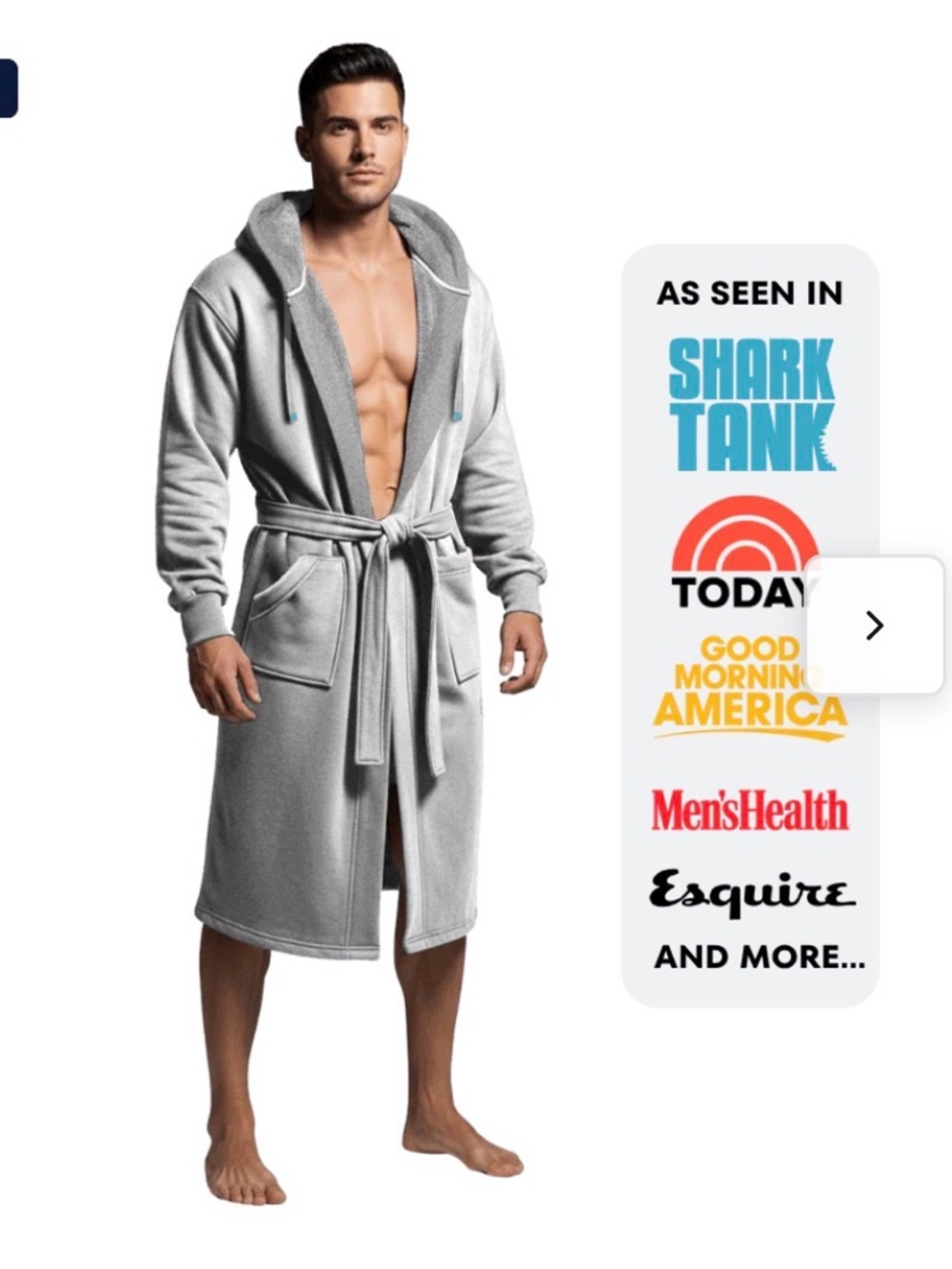 Dude Robe NWT Men's Hooded Robe - Light Gray Plush Bathrobe Sz L/XL